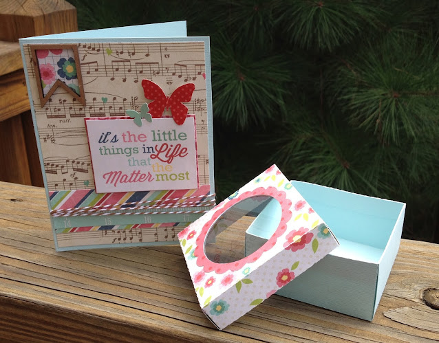 handmade card with butterflies and gift box with flowers