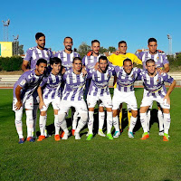 REAL VALLADOLID C. F. - Valladolid, España - Temporada 2017-18 - Álex Pérez, Borja, Calero, Masip y Jaime Mata; Anuar, Toni, Miguel, Antoñito, Nacho y Samanes.- ZAMORA C. F. 0 REAL VALLADOLID C. F. 3.- 06/08/2017.- IV Trofeo triangular Memorial Agustín Villar.- Salamanca, España, Pistas de Atletismo del Helmántico.-