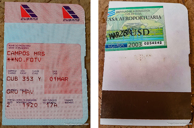 Passagem para Cuba, cartão e embarque