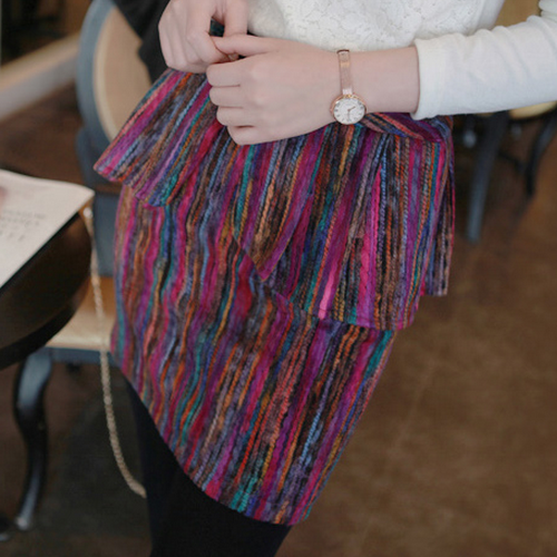 Multicolored Peplum Pencil Skirt