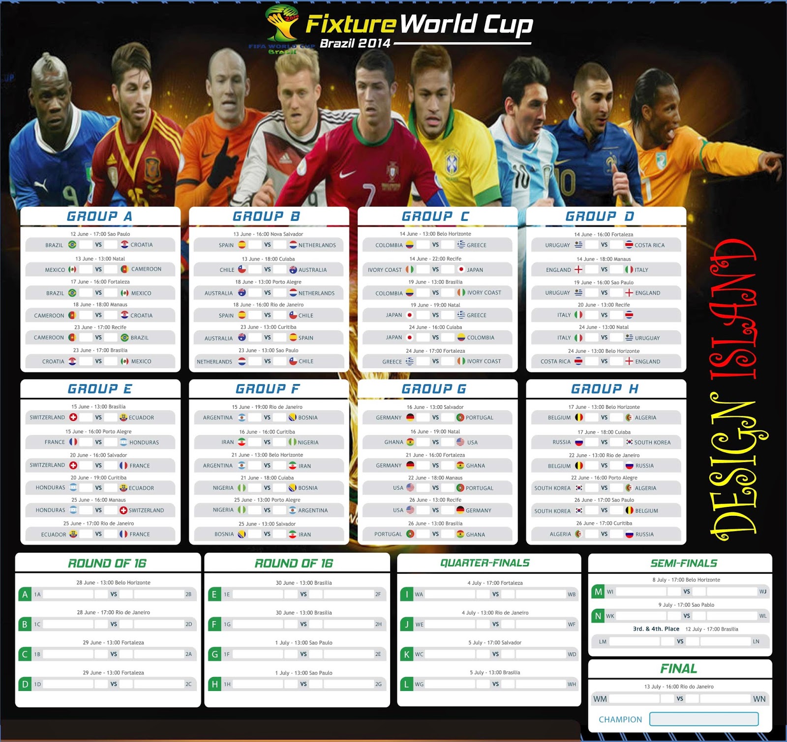 Fixture Fifa World Cup Brazil 2014 Spreadsheetzone   Party Invitations    football schedule brazil 2014