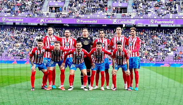 C. D. LUGO. Temporada 2021-22. José Carrillo, Xavi Torres, Óscar Whalley, Carlos Pita. Alberto Rodríguez, Chris Ramos. Ricard Sánchez, Josep Señé, Clavería, Sebas Moyano, Canella.  REAL VALLADOLID C. F. 4 C. D. LUGO 1 Sábado 02/04/2022, 16:00 horas. Campeonato de Liga de 2ª División, jornada 34. Valladolid, estadio José Zorrilla: 13.516 espectadores.