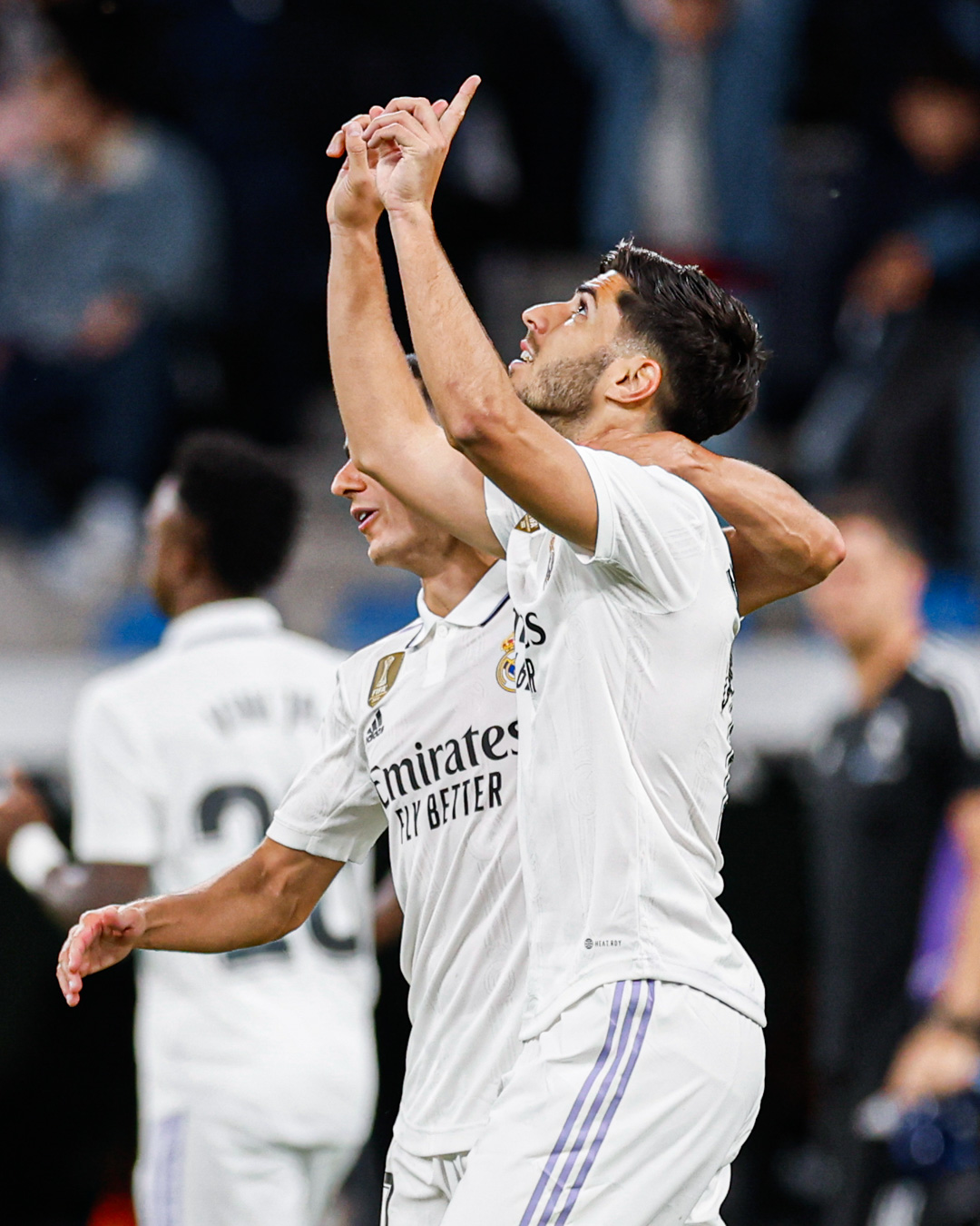 Marco Asensio celebrates after scoring for Real Madrid in the La Liga match against Getafe on Saturday 13 May, 2023 at Santiago Bernabeu