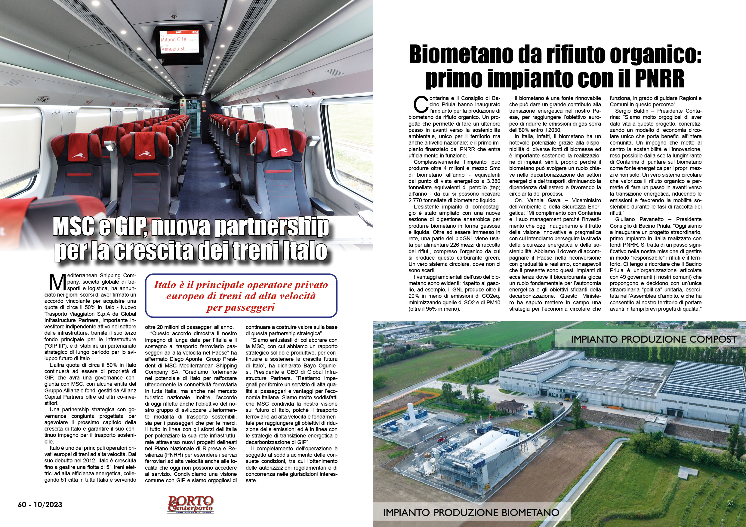 OTTOBRE 2023 PAG. 60 - MSC e GIP, nuova partnership per la crescita dei treni Italo
