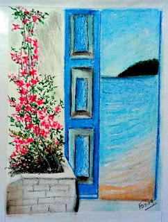 How to draw a scenery of Sea Beach with a wooden door step by step , Easy Drawing Tutorial