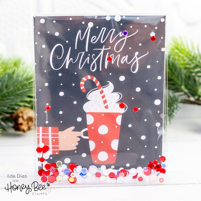 Clear Bag Shaker Cards,  Honey Bee Stamps, Specialty Holiday Card Pack, pattern Paper, Flat, Frameless,See Through panel, acetate, Christmas Cards,mass produce,Card Making, Stamping, Die Cutting, handmade card, ilovedoingallthingscrafty, Stamps, how to,