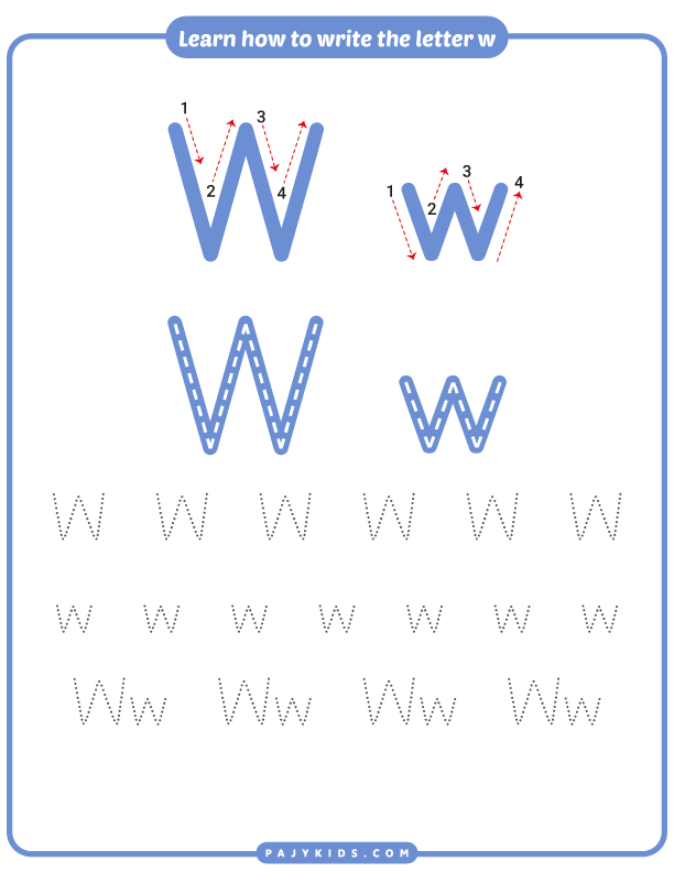 كتابة حرف w - طريقة كتابة حرف w - كتابة حرف w على الاسطر - كتابه حرف w