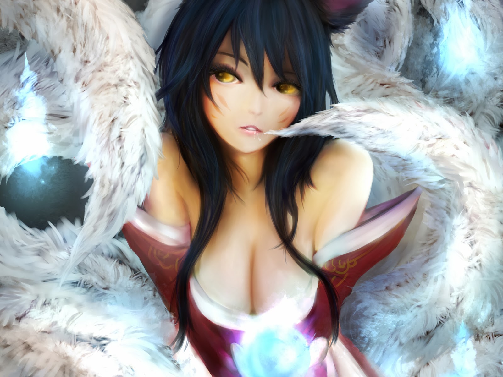 ahri league of legends lol champion girl cleavage 9 tail fox wallpaper ...