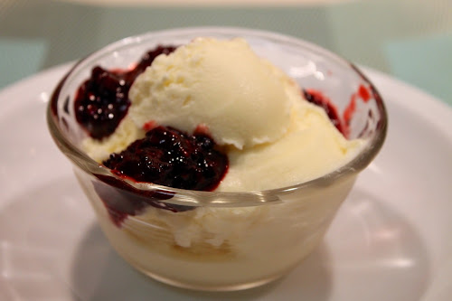 Sweet Corn Ice Cream with Blackberry Sauce