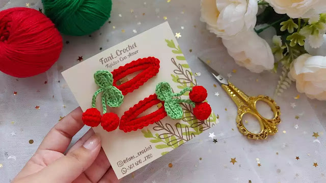 TEJE ACCESORIOS PARA CABELLO UNICOS  Unos Broches o Gancho de Cerezas a Crochet