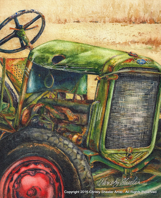 The Vintage Tractor Original Watercolor Painting Copyright 2016 Christy Sheeler Artist. All Rights Reserved.
