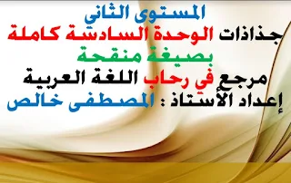 جذاذات الوحدة السادسة في رحاب اللغة العربية  المستوى الثاني المنهاج الجديد