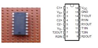 Fig:    physical component of max 232 and                              Pin configuration of MAX232 