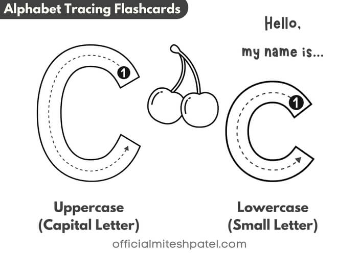 Free Printable Letter C Alphabet Tracing Flash Cards PDF download