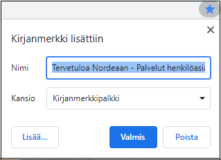 ilmoitus kirjanmerkki lisättiin