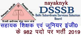 DSSSB Delhi 982 Post Primary Teacher And Junior Engg Recruitment 2019 
