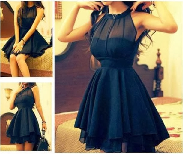 Pretty black lace mini party dress fashion