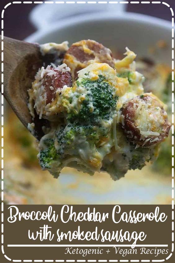 Broccoli Cheddar Casserole with smoked sausage! It's low carb and oh so cheesy! #lowcarb #lchf #keto #sidedish