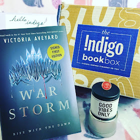 May's IndigoBookBox featuring War Storm by Victoria Aveyard.