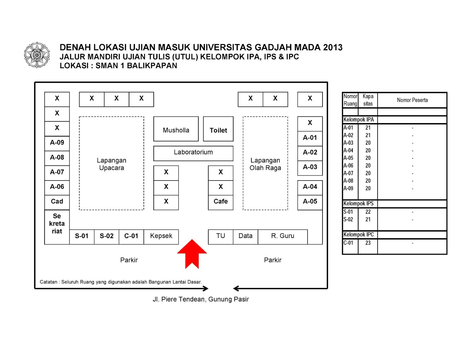 Denah Ruang Lokasi UM UGM 2013 Balikpapan