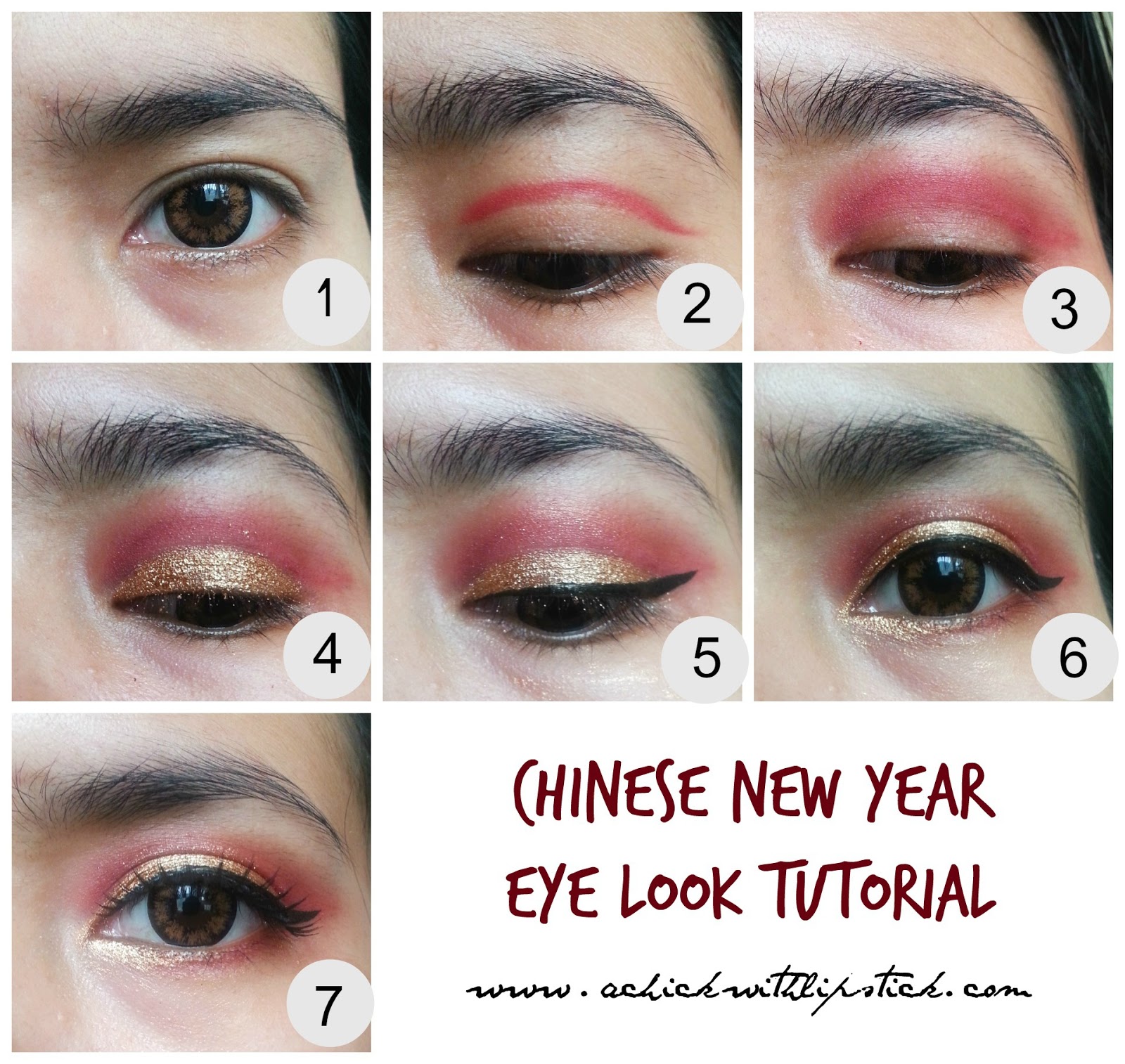 Imlek Red Gold Eye Look Tutorial A Chick With Lipstick