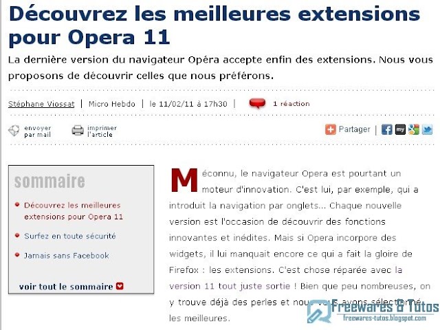 Le site du jour : Les meilleures extensions pour Opera 11