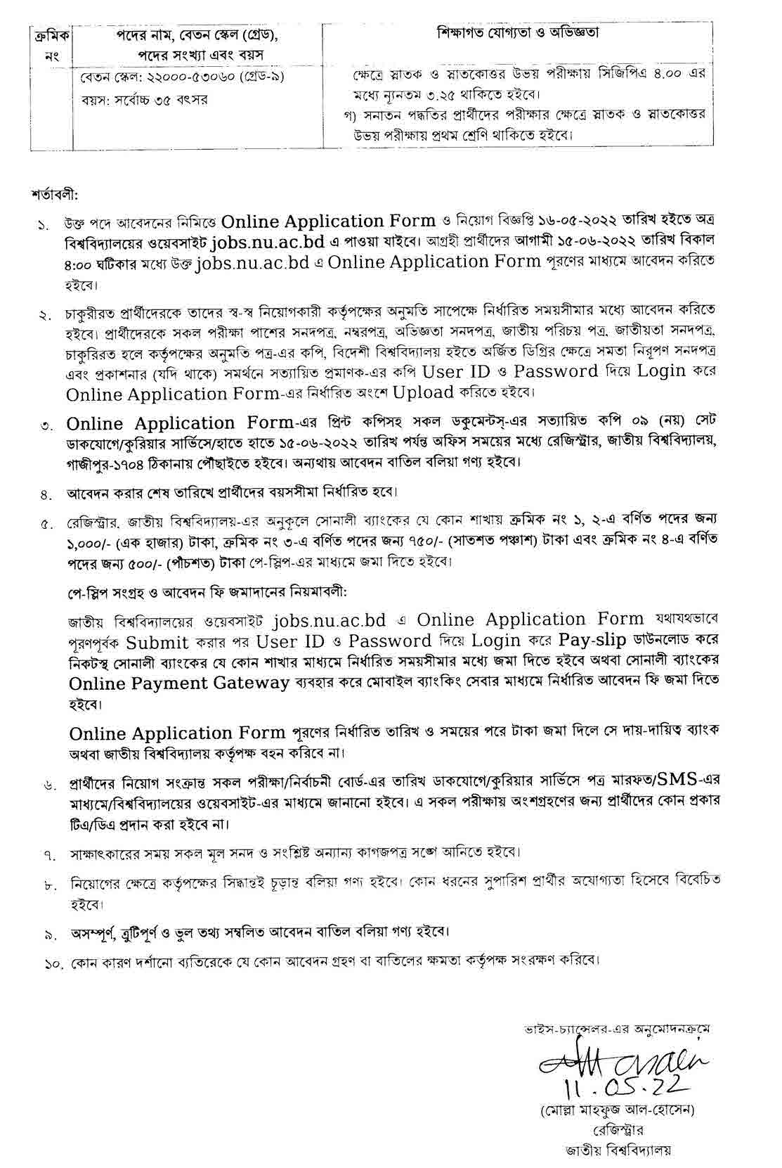 National University (NU) Job Circular 2022- www.nu.ac.bd