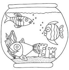 Three Fish With Castle On Aquarium Coloring Pages