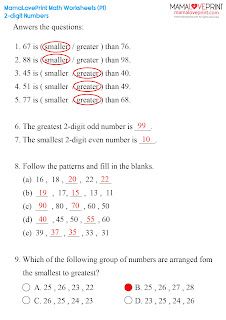 MamaLovePrint . Grade 1 Math Worksheets . 2-digit Numbers (Power Up Exercise) PDF Free Download (With Answer) 小一英文數學