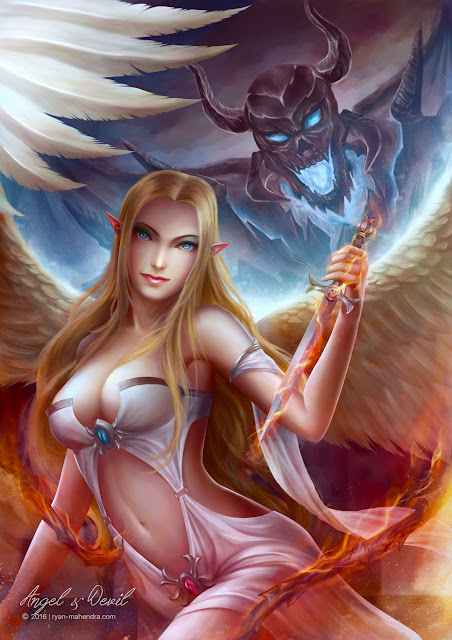 angel, devil, illustration, fantasy, digital painting, ryan mahendra