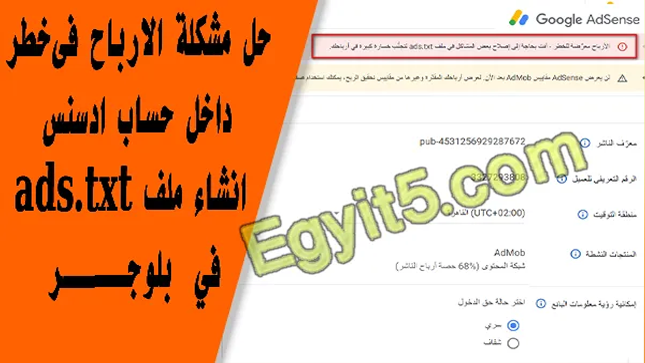 حل مشكلة الارباح فى خطر داخل حساب ادسنس | انشاء ملف ads.txt لمدونة بلوجر