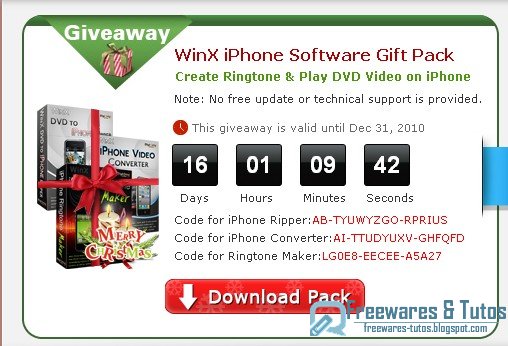 Offre promotionnelle : WinX iPhone Software Gift Pack (3 logiciels payants en version gratuite) !