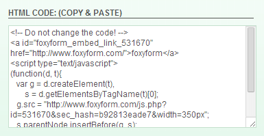 Foxyform Generated codes for Contact us page