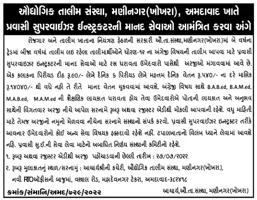  Maninagar ITI Recruitment 2022 