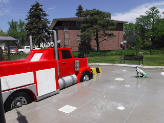 Firefighter themed splash pad at Rose Hill Park in Sioux City, Iowa