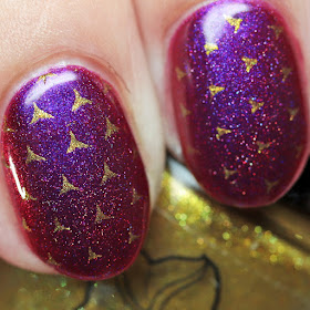 Moonflower Polish La Belle stamped over Great Lakes Lacquer We're All Mad Here using Über Chic 22-03 plate