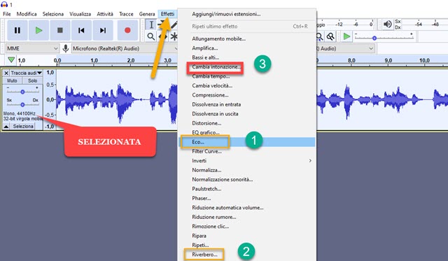 effetti in audacity