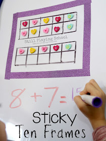 Practice fine motor skills and math facts with this vertical sticky ten frames activity for kids!