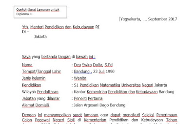 Kumpulan Contoh Surat Lamaran Kerja CPNS Kemndikbud 