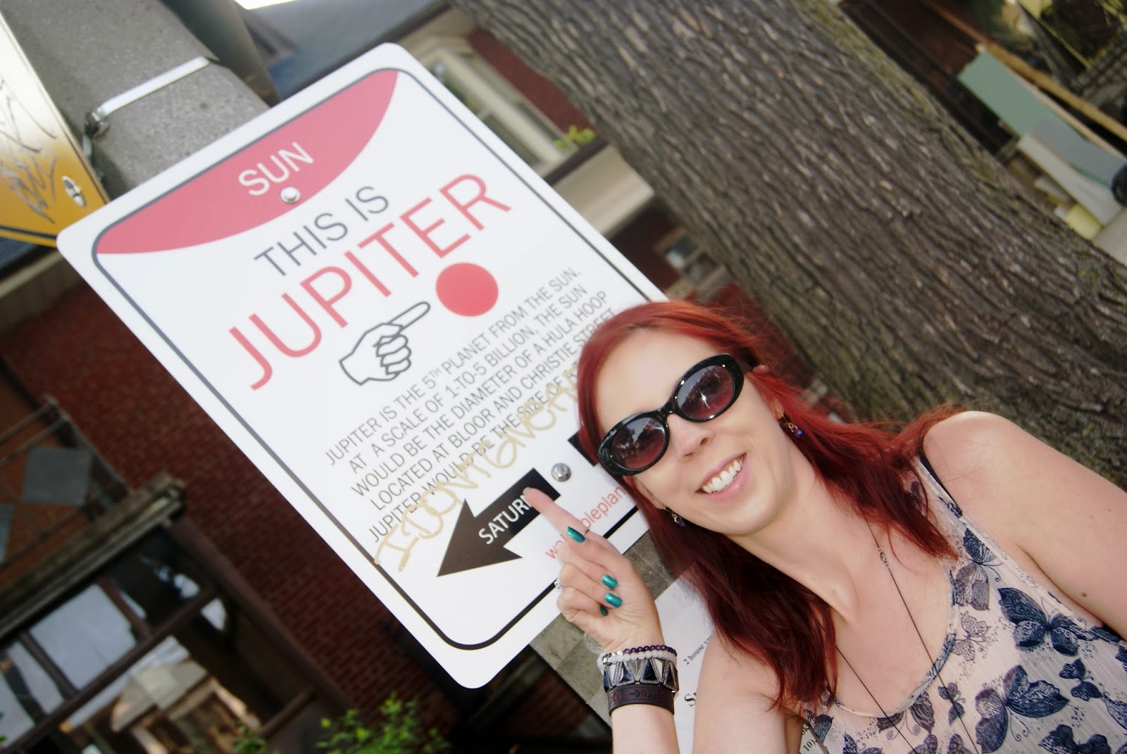 Jupiter Wayfinding Sign from Walkable Planets scale solar system by Jode Roberts in Toronto, Public, Installation, Community, Project, Intervention, Explore, Grace Street, Gore Vale Avenue, Jane's Walk, 100-in1 Day, Ontario, Canada, Culture, Lifestyle, Galaxy, Art, Artist