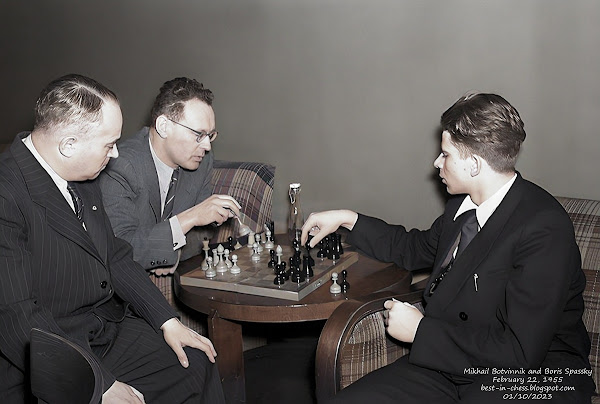 Mikhail Botvinnik, Boris Spassky and Salo Flohr, 1955