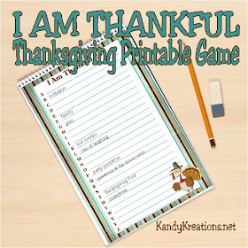 Enjoy a few moments to get the last minute dinner preparations done with this fun Thanksgiving printable game.  Give this printable to your kids with a pencil and you'll have a few minutes of peace while they challenge each other to be the most grateful this Thanksgiving.