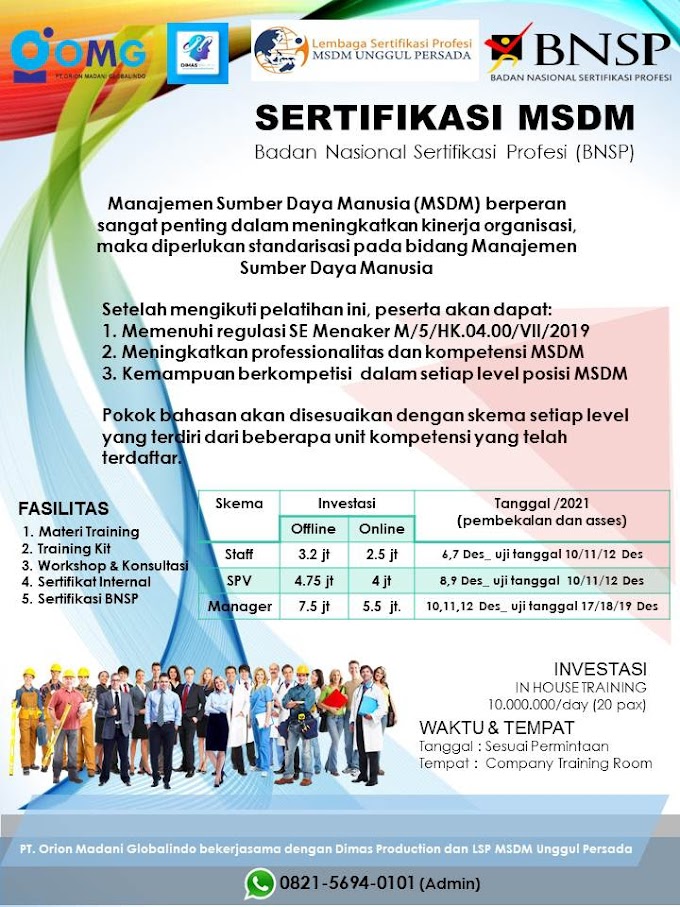 WA. 0821-5694-0101 | Sertifikasi MSDM BNSP RI, Sertifikasi Manajemen Sumber Daya Manusia Badan Nasional Sertifikasi Profesi RI 