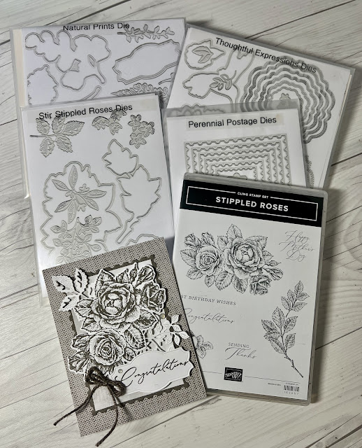 Stampin' Up! stamps dies and papers used to create Stippled Roses Greeting Cards