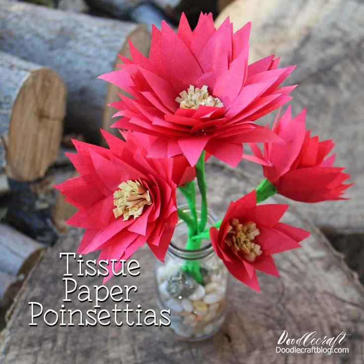 Make poinsettias out of tissue paper for the perfect centerpiece