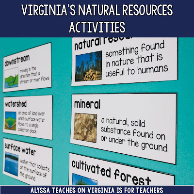 I love teaching science vocabulary in the Virginia's natural resources unit by using a science word wall!