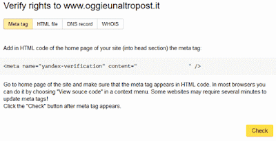Verifica sito yandex