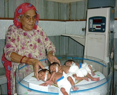 indian childless woman become world's oldest mother in age 66 to give birth triplets.