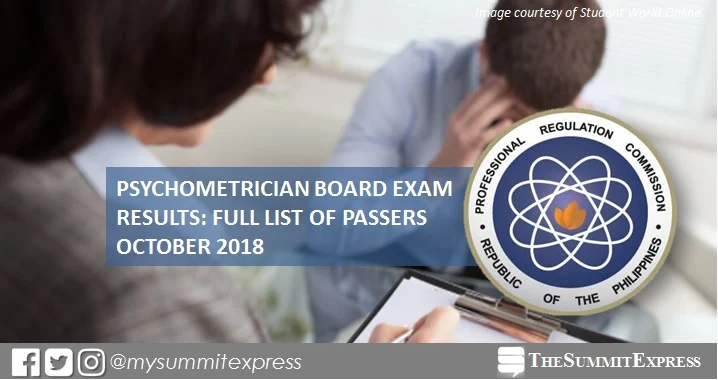 FULL RESULTS: October 2018 Psychometrician board exam list of passers, top 10