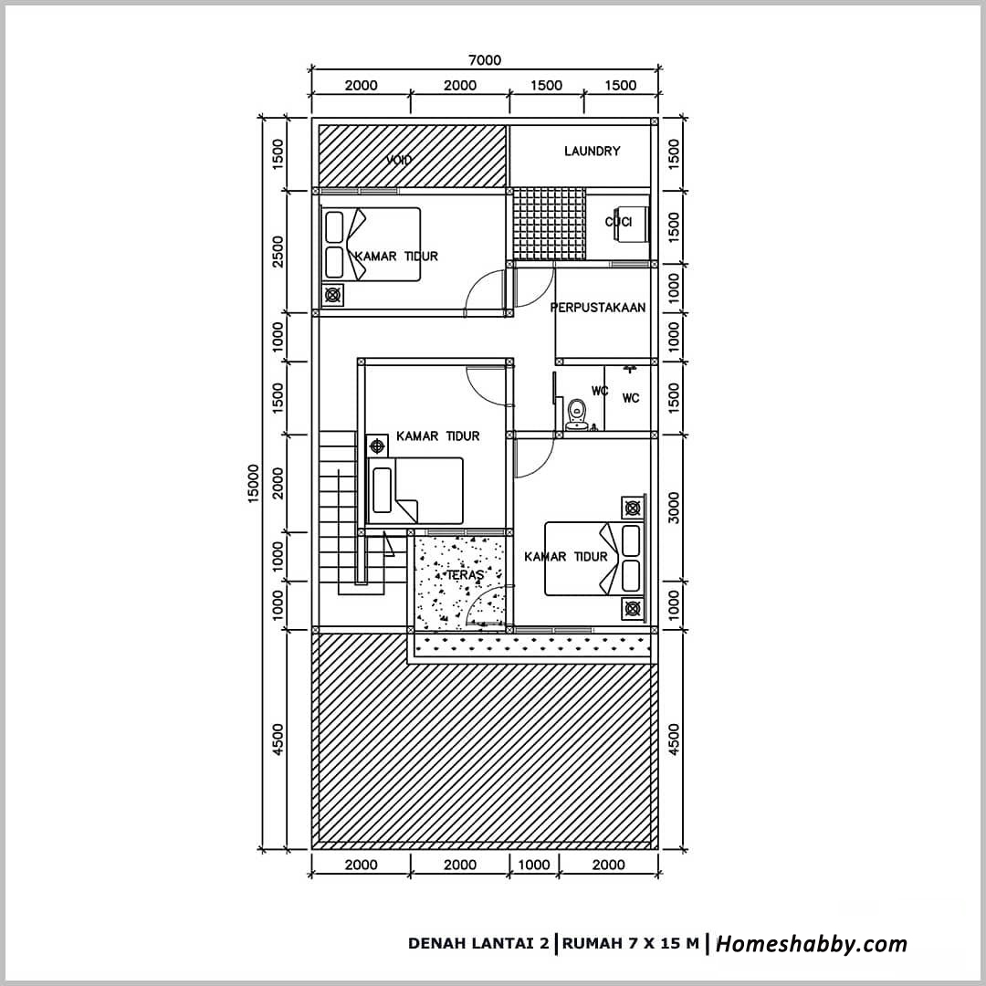 Desain dan  Denah Rumah Bertingkat Ukuran 7 x 15 M Lengkap 